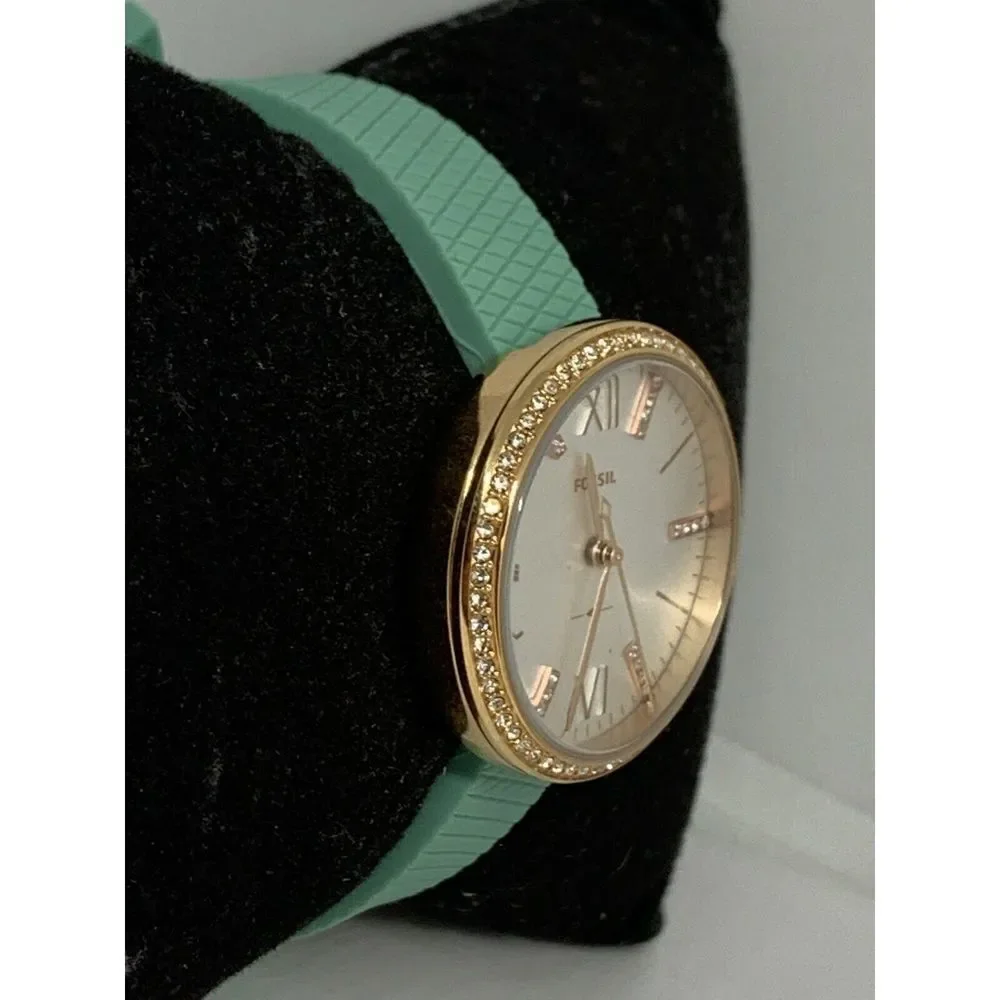 Fossil ES4403 Women's Green Silicone Analog Silver Dial Quartz Wrist Watch LW14
